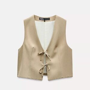 Zara Tan Tie Front Sleeveless Blouse
